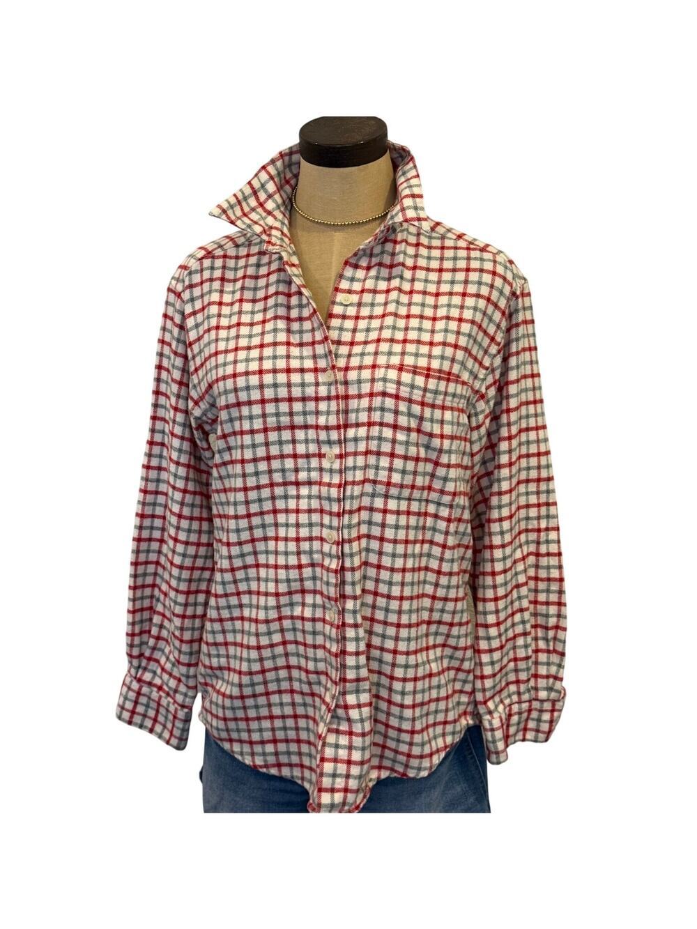 EDDIE BAUER Red Gray Check 100% Cotton Button Down Shirt Top S